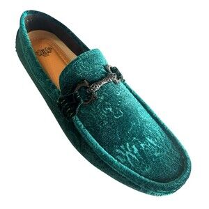 Royal Shoes Olive Green Velvet Paisley Loafers Moccasins Horsebit  Men’s Size 11
